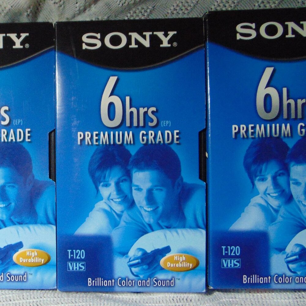 Vintage VHS Videocassette Tapes, 6 hours, Blank, Sony & TDK, Four tapes